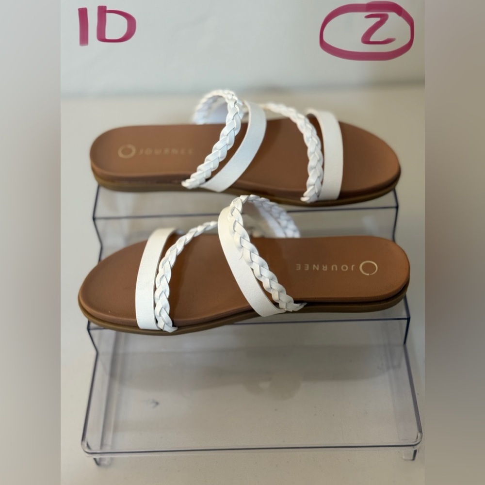Journee Collection White and Brown Braided Sandals